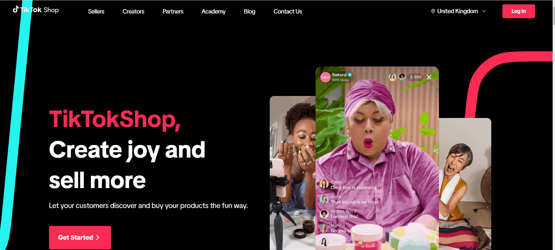 TikTok Shop homepage showcasing social commerce features, including live shopping videos and creator-led product discovery