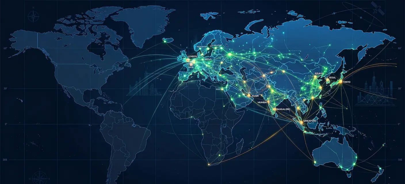 Global technology map highlighting regional social media power players in European and Asian markets.