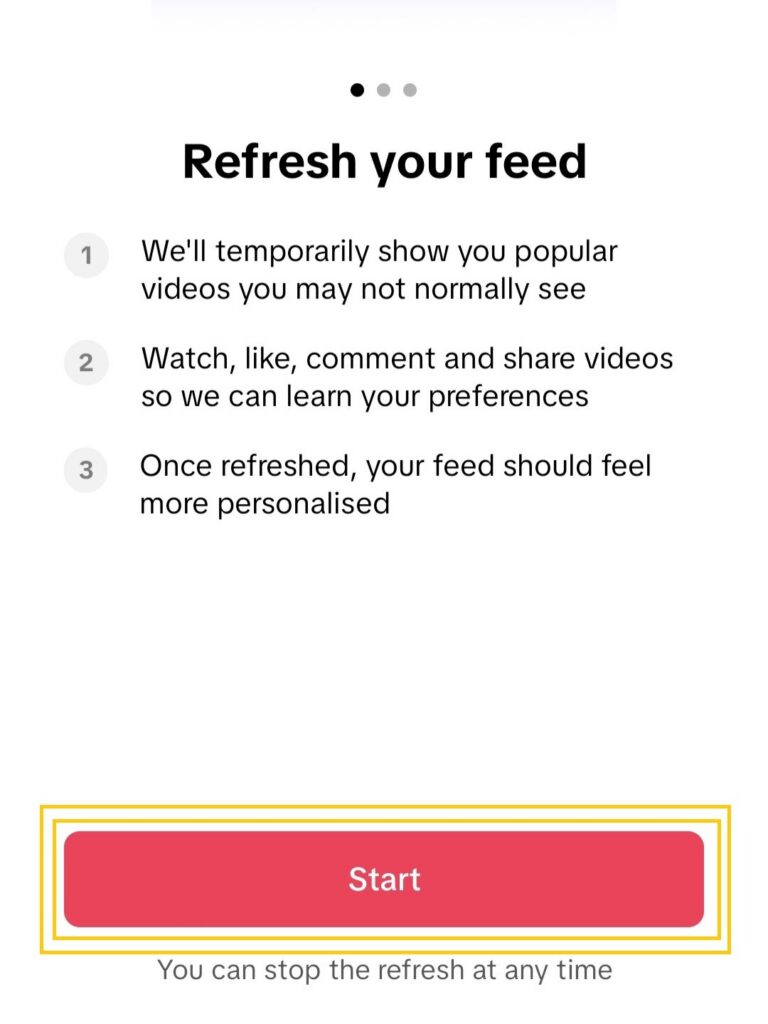 How to reset FYP(TikTok): Refresh your For You feed feature process start menu.