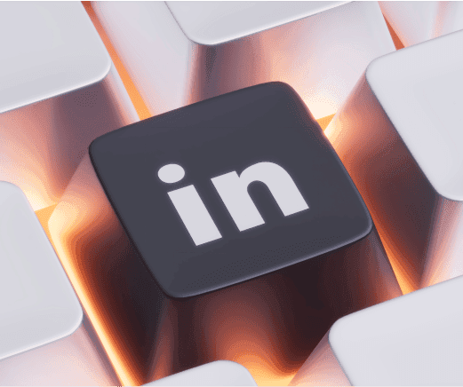 Multiple LinkedIn logo icons displayed as blue 3D tiles on a blue background