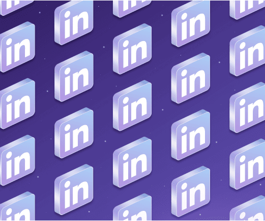 Illustration of repeated LinkedIn logos arranged in a pattern on a purple background